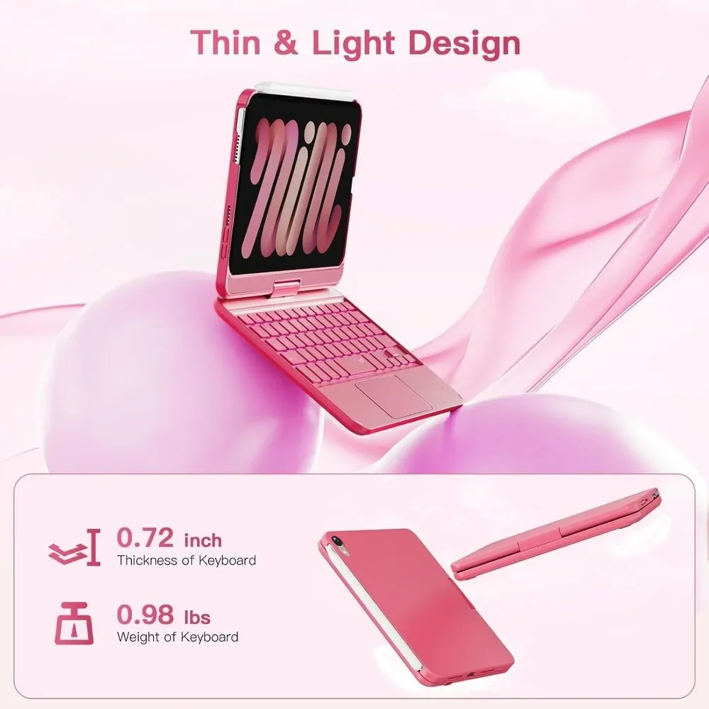 iPad mini 7 (A17 Pro, 2024) & Mini 6 (2021) Case with Keyboard, 7 Colors Backli